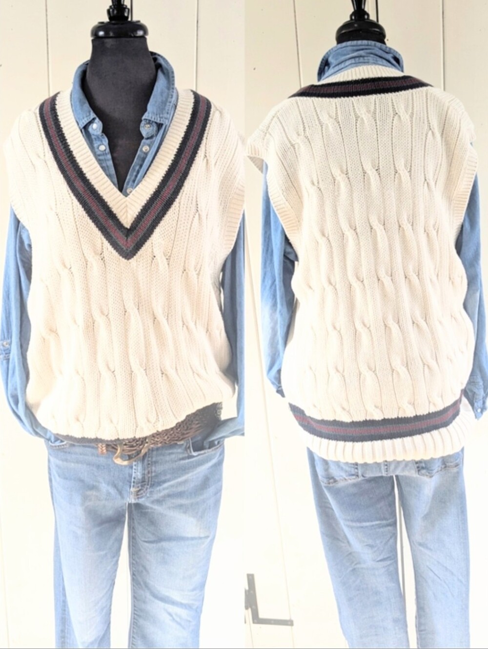 Brooks Brothers Classic Knit V-Neck Vest with Navy & Burgundy Trim sz L